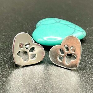 Pawprint and Heart Stainless Steel Stud Small Earrings #1240